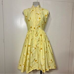 Vintage 50s60s Julie Miller Yellow Polka Dot Sleeveless Blouson Full Skirt Dress